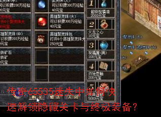 传奇65535迷失中如何快速解锁隐藏关卡与终极装备? 传奇65535迷失中如何快速解锁隐藏关卡与终极装备?